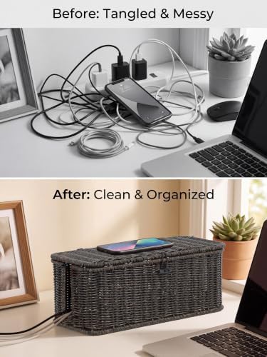 Cable Management Box, Cord Organizer with Lid & Cable Ties - Black, L - Image 5