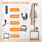 Coat Rack Freestanding, Hat Rack Hall Tree with Bench and Shoe Storage, 3-in-1 Coat Hanger Purse Rack Bag Rack Coat Tree Clothes Tree, Vintage Entryway Corner Coat Rack with Shoe Storage - Image 3