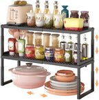 RUILALIFE Expandable-Stackable-Shelf-Organizer-For-Cabinet Pantry Closet,Kitchen Counter Shelf With Adjustable Height, Metal Storage Shelf Riser Spice Rack For Cupboard Countertop by RUILALIFE