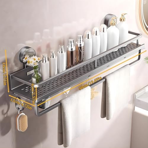 Suction Cup Shower Caddy, 1 Pack Shower Shelves for Inside Shower No Drilling,Large Capacity Removable Bathroom Shelf Storage Rack (50cm-With Pole) by Storvive