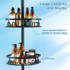 cutefafa Rustproof Corner Shower Caddy Freestanding Tension Pole, 4 Large Baskets for Bathtub Shampoo Storage Organizer Bathroom Height Adjustable Shelves from 23.6 to 114.5 Inch with Towel Bar - Image 4