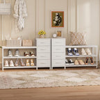 EXOTICA Industrial Shoe Storage Bench with 4 Drawers & Seat, White - Image 3