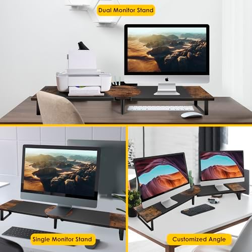 Across-Star Dual-Monitor Stand for Desk - Large Adjustable Length and Angle Riser for 2 Monitors, Double Computer Desktop Organizer, Shelf for TV, Laptop, Printer - Image 4