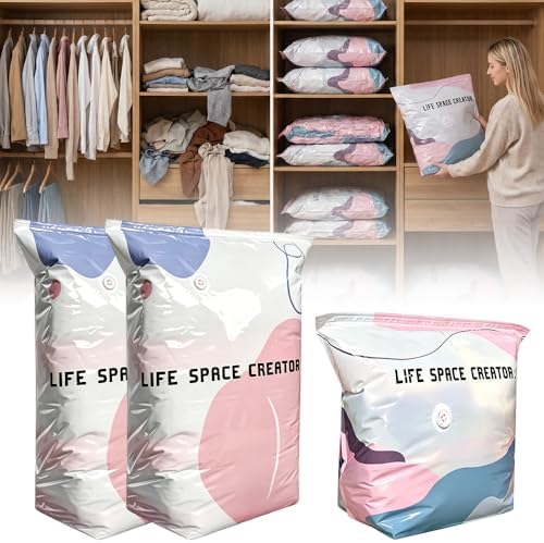 3 Pieces No Pump Vacuum Storage Bags, 2026 New No-Pump 3D Vacuum Storage Bags, Large Vacuum Storage Compression Bags for Clothes, Blankets, Bedding, Comforters (3, Multicolor, M + L) by BOLDEPhouse