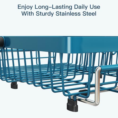 MAJALiS Blue Expandable Dish Drying Rack Over Sink with Extra Drying Mat - Image 7