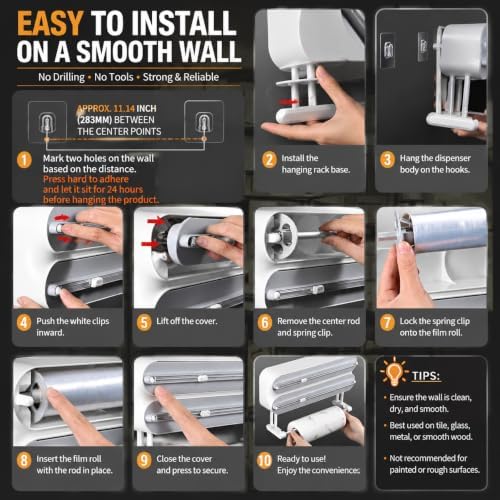 3-in-1 Magnetic Foil and Plastic Wrap Dispenser Organizer with Cutter，Grey - Image 3