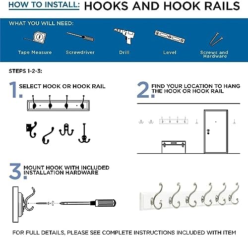 Franklin Brass Pilltop (1-Pack) 27' Coat/Hat Rack Wall Mount White with 5 Hooks Mounted Hanging Hook Rail for Clothes, Towels, Purses, Bags, Kitchen, Entry, Closet Organization B46716K-480-R - Image 3