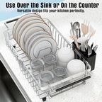 Expandable Dish Drying Rack in Sink,Stainless Steel Over The Sink Dish Drainer Drying Rack for Kitchen Counter,with Utensil Holder,Silver - Image 5