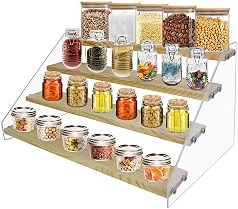 VAEHOLD Spice Rack Organizer for Cabinet & Countertop - Seasoning Organizer Spice Shelf - Space Saving Wooden Display Risers Shelf Showcase Fixtures Jewelry (4 Tier) (Pack of 2) - Image 2