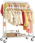 Laiensia Double Rods Garment Rack with Wheels, Clothing Rack for Hanging Clothes,4 Hooks, Multi-functional Bedroom Clothes Rack, White by Laiensia