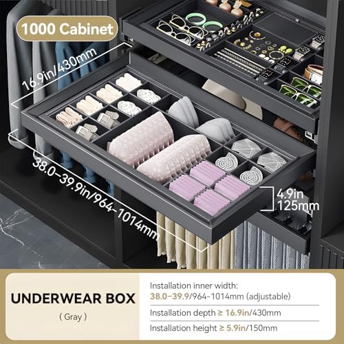 Luxury Pull Out Underwear Organizer for Closet - Lined with Lychee-Textured Leather, Modular Bra & Sock Storage Drawer, Soft Close Silent Rails, Adjustable Width Wardrobe Drawer for Lingerie & Ties - Image 2