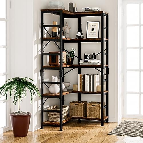 NUMENN 5-Tier Corner Bookshelf, L-Shaped Corner Bookcase, Vintage - Image 5