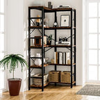 NUMENN 5-Tier Corner Bookshelf, L-Shaped Corner Bookcase, Vintage - Image 5