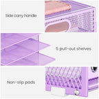 Lavatino 8-Tier Office Desk File Organizer, Letter Tray Paper Organizer with Handle, Including 5 Adjustable Slide Trays for Organizing Desktop Workspace Accessories and Supplies (Purple Metal Mesh) - Image 3