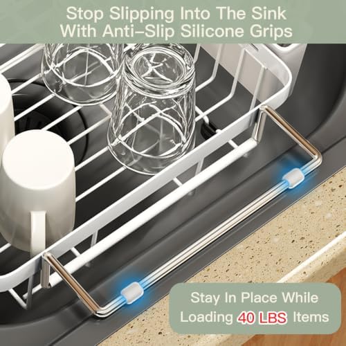 MAJALiS White Expandable Dish Drying Rack Over The Sink with Anti Slip Grip - Image 4