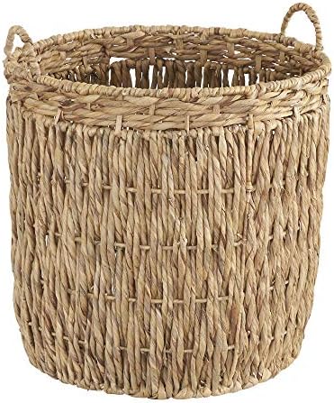 Household Essentials Tall Wicker Floor Basket, Woven Decorative Basket with Handles, Handmade, Great for Laundry and Storage, Natural by HouseholdEssentials