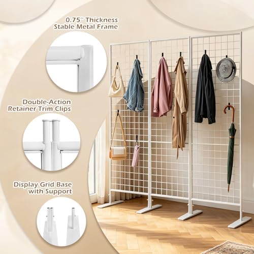 Room Divider Freestanding Gridwall, 3 Panel Folding Display Board Organizer with Base Feet, Privacy Screens Portable Freestanding Display Board Wire for Craft Shows Events Retail - Image 3