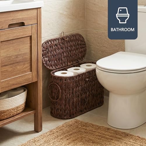 Coeusy Toilet Paper Basket with Lid, Wicker Basket for Bathroom Organizer - Image 2