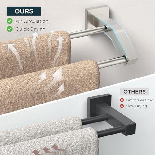 FORIOUS Double Towel Bar 30", Bathroom Towel Rack Square Brushed Nickel - Image 3