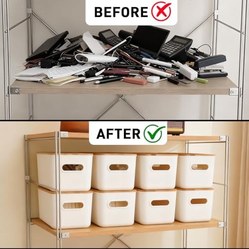 Citylife 7 QT Storage Bins with Bamboo Lids, Stackable with Handles, 4-Pack - Image 6