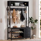 Hall Tree with Bench & 3 Drawers Storage 31.5" Coat Rack Entryway Organizer - Image 2