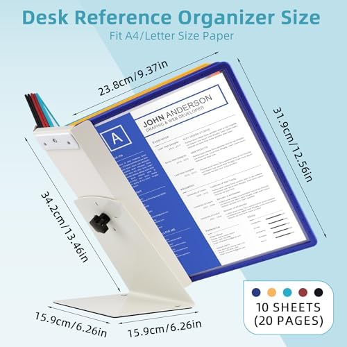 10-Pocket Desk Reference Organizer with Sturdy Metal Base, Flip Desktop Display System for Desk or Wall Mount, 10 Double-Sided Panels Holds 20 Sheets Letter Size Documents for Business Office - Image 2