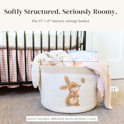 Bunny Baby Storage Basket, Woven Cotton Rope Nursery Bin, 15x11 in - Image 2