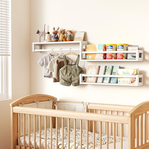 3 Pack 24 Inch Solid Wood Floating Shelves, Nursery Bookshelf, White - Image 5