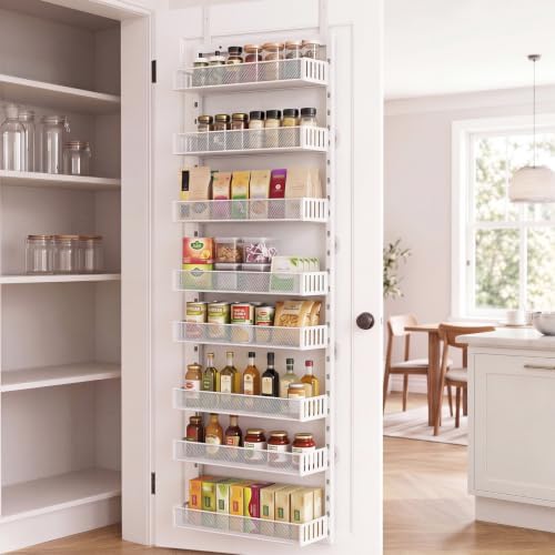 Over the Door Pantry Organizer, 8-Tier Heavy-Duty Door Spice Rack with Mesh Baskets, Height Adjustable & Anti-Swing Design, Pantry Door Organizers and Storage for Kitchen, Bathroom by AURIKAR