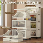 174QT Stackable Storage Bins with Lids & Rack, 4 Tier Large Capacity Foldable Storage Cabinet, Clear Collapsible Pantry Organizer for Home, Kitchen, Bathroom, Dorm, Office - Image 3