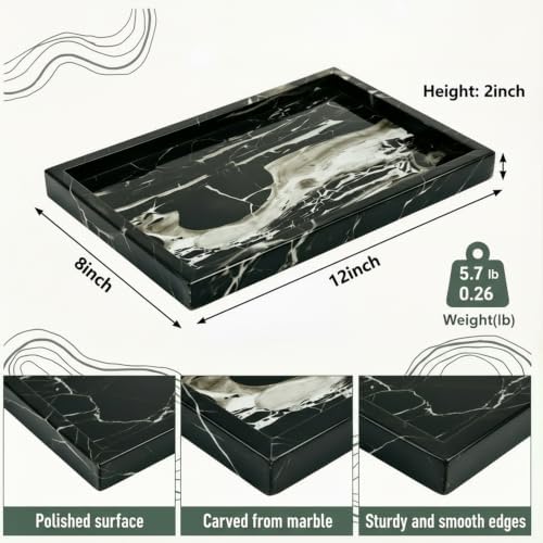 Real Natural Marble Tray12x8 Black Rect for Bathroom Vanity Perfume Jewelry - Image 2