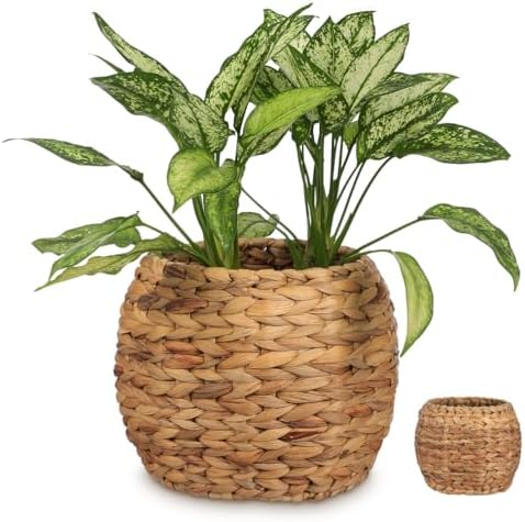 Cabilock Handwoven Hyacinth Planter Basket, Natural Woven Rattan Storage Basket for Small Plants, Eco-Friendly Indoor & Outdoor Decorative Pot Cover for Farmhouse, Boho Home Decor by cabilock