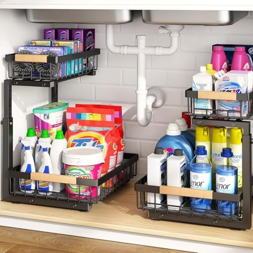 PXRACK Under Sink Organizer, Adjustable Height, 2 Tier Pull Out Under Cabinet Organizer, Slide Out Thickened Metal Under Sink Storage for Kitchen Bathroom Laundry Pantry Cabinet, Black, Small-1-Pack - Image 7