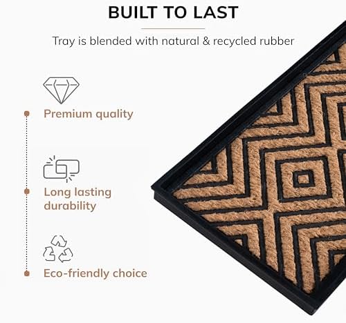 Anji Mountain Heavy Duty Waterproof Rubber Shoe Storage Mat Organizer/Boot Storage Multi Use for Entryway with Coir, Tan and Black Diamond Insert, Fits 4 Pair (46.5" Wide) - Image 3