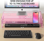 Pink Acrylic Monitor Riser, 2-Tier Desk Computer Stand With Storage & Phone Holder - Image 2