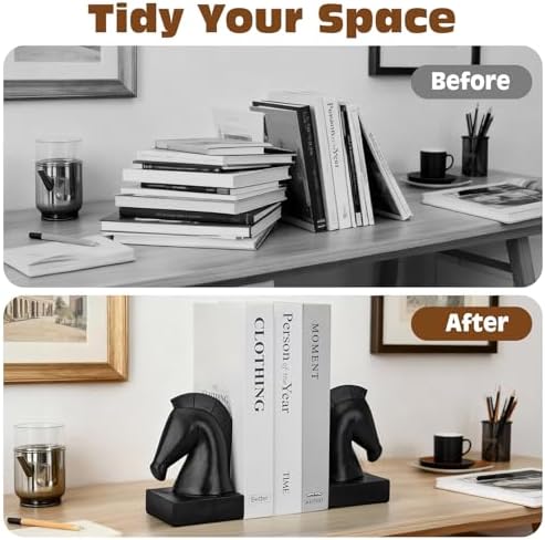 Black Horse Bookends, Vintage Horse Head Book Ends for Heavy Books - Image 4