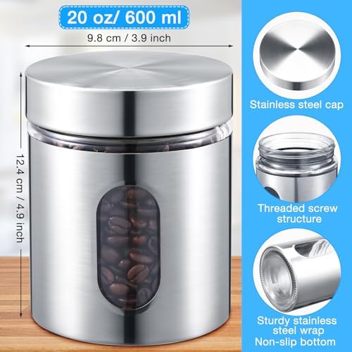 Mimorou 6 Pack 20 oz Stainless Steel Kitchen Canisters with Window, Silver - Image 2