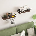 Wood Floating Shelves Wall Mounted - 2+1 Tier Rustic Bathroom Wall Shelves Over Toilet with Towel Bar, Natural Wood Set of 2 Farmhouse Floating Shelf for Bathroom, Kitchen, Bedroom, Dark Brown - Image 6