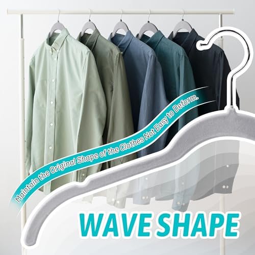 Sishynio Velvet Hangers 50 Pack, Non-Slip Slim Felt Clothes Hangers Gray - Image 5