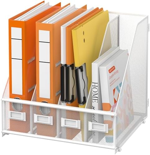 DALTACK 4-Slot Magazine File Holder, Metal Binder Holder, White by DALTACK