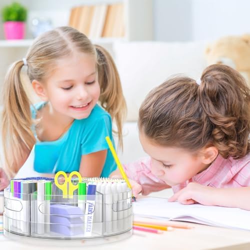 Acrylic Marker Organizer, 360 Degree Rotating Pencil Organizer with 7 Removable Compartments, Clear Crayon Organizers for Kids, Large Pencil Holder Desk for Office Home School - Image 4