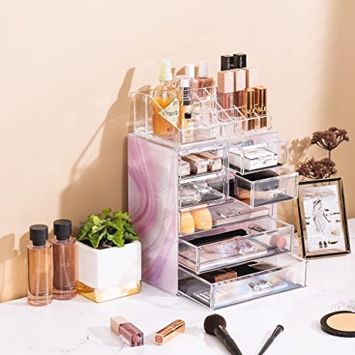 Sorbus Makeup Organizer, 7-Drawer Acrylic 2-Piece Set (Tie Dye) - Image 4