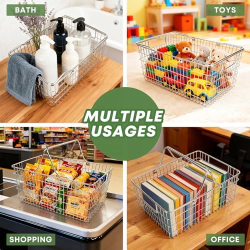 Wire Harvest Basket, Kitchen Organizers and Storage with Foldable Handle - 15.0"x9.8"x6.9" Portable Stainless Steel Picnic Baskets for Gathering Vegetables,Fruits,Kitchen,Garden,Picnic&Shopping (1, L) - Image 5