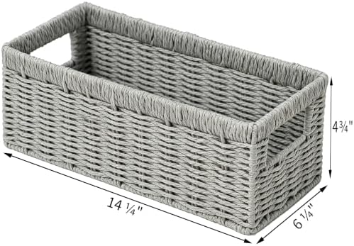 Vagusicc Wicker Storage Basket, Paper Rope Wicker Baskets with Handles, Toilet Paper Basket for Toilet Tank Top, Small Wicke Baskets for Organizing Shelves, 2-Pack, Grey - Image 2