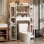 Besiost Over The Toilet Storage, 11 Tier Bathroom Organizer with Dual Side Racks and 2 Fabric Drawers, Adjustable Freestanding Rack Space Saver for Small Spaces, White - Image 4