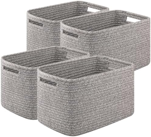 OIASKET 4Packs Natural Cotton Rope Storage Baskets for Organizing Toys, Clothes, Towels & Books, Soft Versatile Organizers for Shelves, Home Decorative Bins, 13''Lx9''Wx7.8''H, Grey by OIASKET