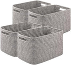 OIASKET 4Packs Natural Cotton Rope Storage Baskets for Organizing Toys, Clothes, Towels & Books, Soft Versatile Organizers for Shelves, Home Decorative Bins, 13''Lx9''Wx7.8''H, Grey by OIASKET