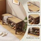 SOBIBO Bamboo Shoe Rack Bench with Rattan Seat, 3-Tier Shoe Storage Bench, Entryway Bench for Hallway,Walnut 39.4 inches - Image 3