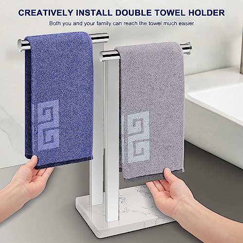 NearMoon Hand Towel Holder with Balanced Marble Base, SUS304 Stainless Steel Stand Towel Ring L Shape Hand Towel Rack Free-Standing Towel Bar for Bathroom Kitchen Countertop (Double Rod, Chrome) - Image 5