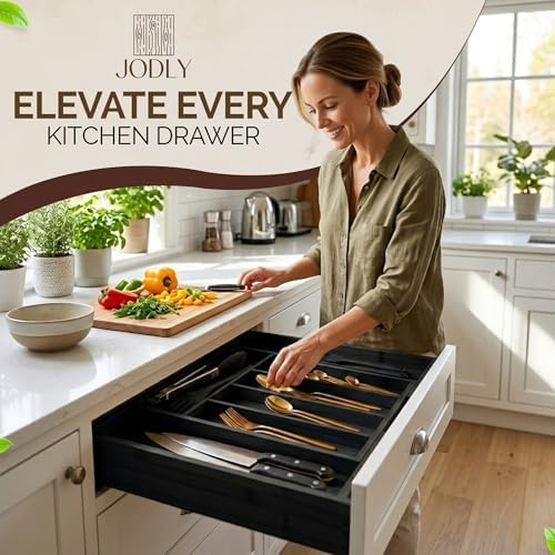 Bamboo Kitchen Utensil Drawer Organizer for Silverware | 100% Natural Expandable 14-20 Inch Kitchen Drawer Organizers for Utensils | Non-Slip Base | Screwed Joints for Long-Lasting Durability - Image 5